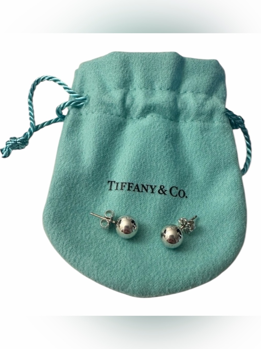 Tiffany & Co. Sterling Silver Ball Stud Earrings with Signature Blue Pouch